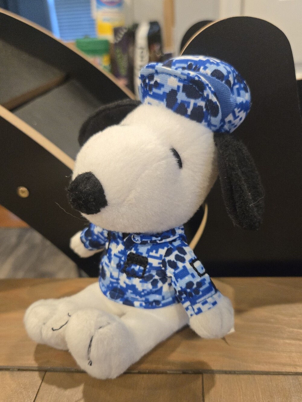 Charlie Brown Peanuts Snoopy Plush in Blue Camo Military Troop Outfit